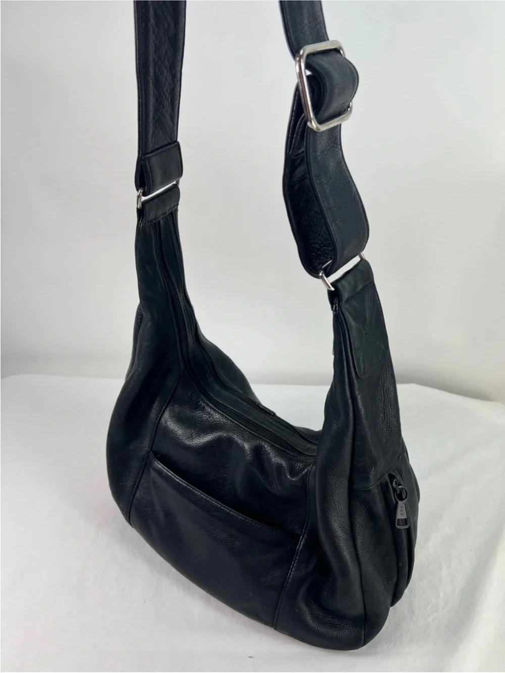 Large Coronado black Leathercanceled zipper crossbody bag